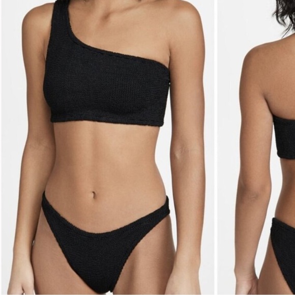 Hunza G Black Bikini SET Nancy One Shoulder Size Crinkle Stretchy Swimsuit Rare - Picture 11 of 12